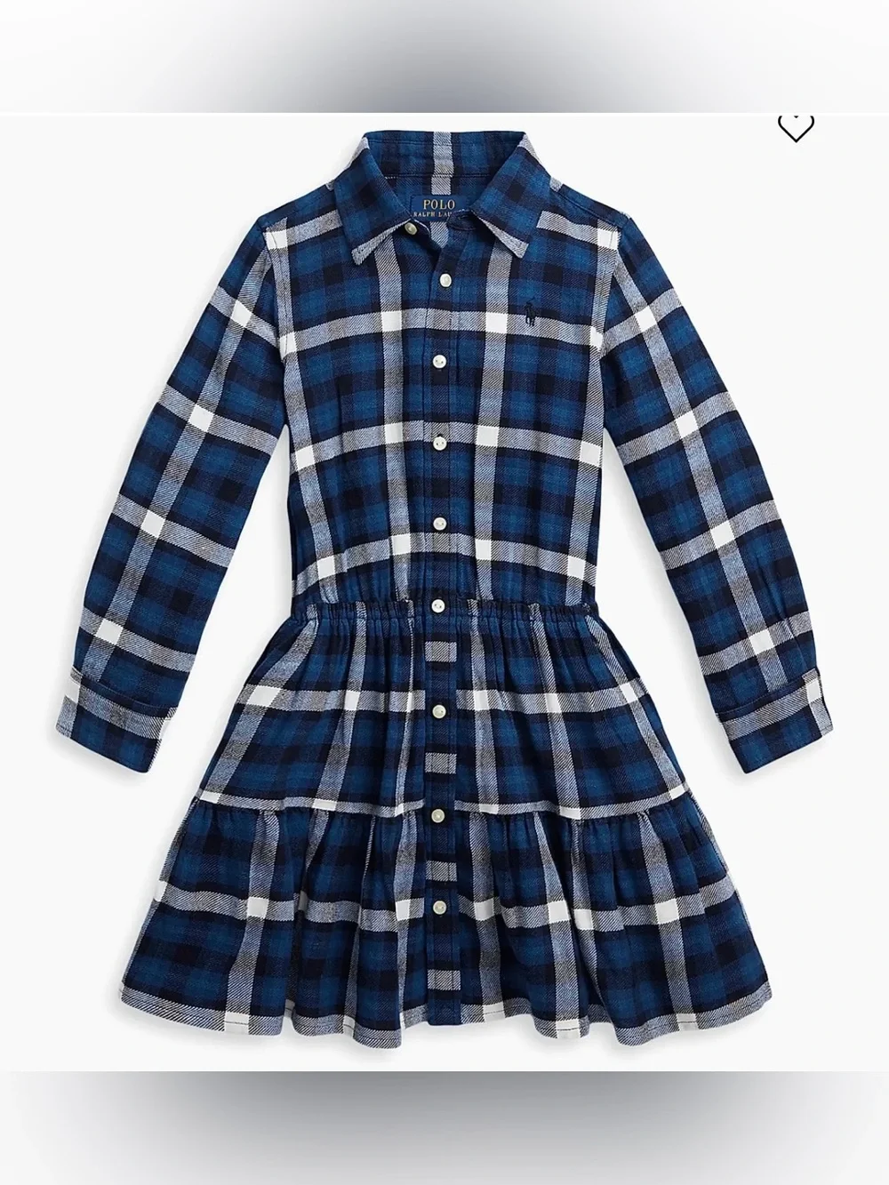 Ralph Lauren Girl Plaid Motif Flannel ShirtDress 100% Cotton In Blue Size 7